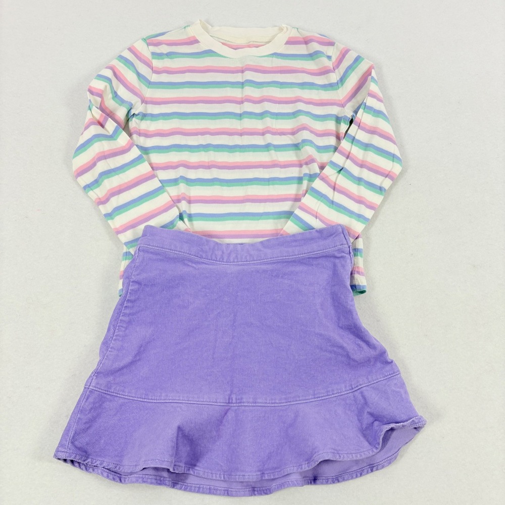 Crewcuts Striped Long Sleeve Tee & Purple Corduroy Skirt Set Kids Size 6-7